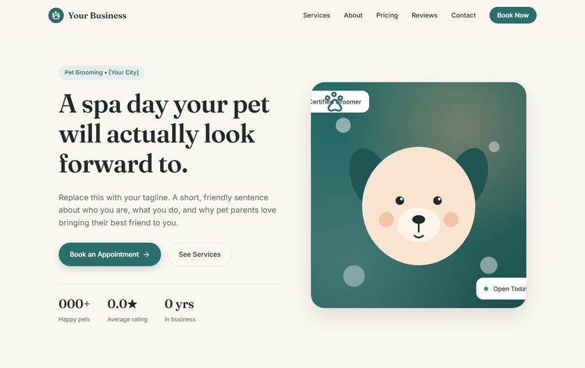 Pet grooming starter website template